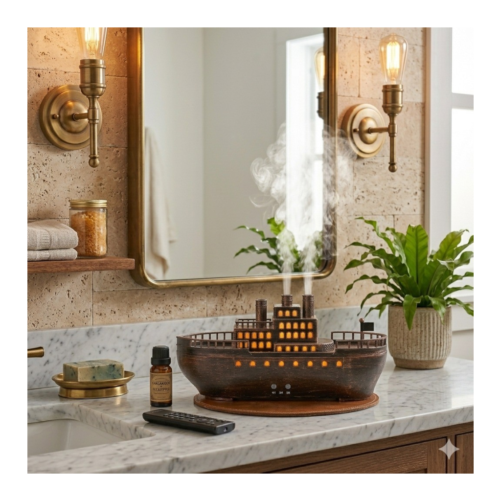 HUMIDIFICADOR Y DIFUSOR DE AROMAS DISEÑO BARCO DE VAPOR CLÁSICO - TEMPORIZADOR - 4
