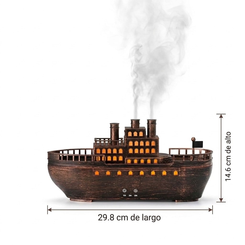 HUMIDIFICADOR Y DIFUSOR DE AROMAS DISEÑO BARCO DE VAPOR CLÁSICO - TEMPORIZADOR - 7