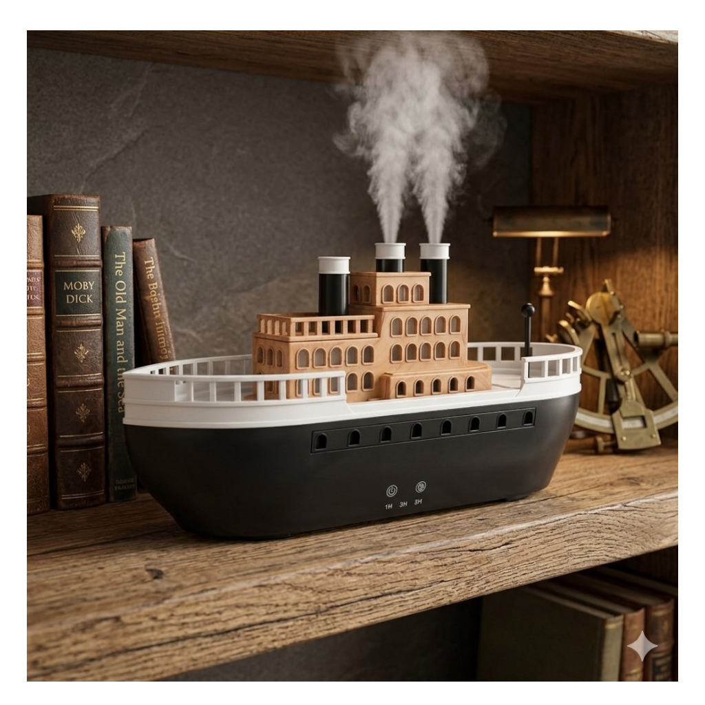 HUMIDIFICADOR Y DIFUSOR DE AROMAS DISEÑO BARCO DE VAPOR CLÁSICO - TEMPORIZADOR - 1