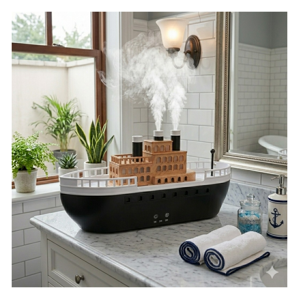 HUMIDIFICADOR Y DIFUSOR DE AROMAS DISEÑO BARCO DE VAPOR CLÁSICO - TEMPORIZADOR - 2