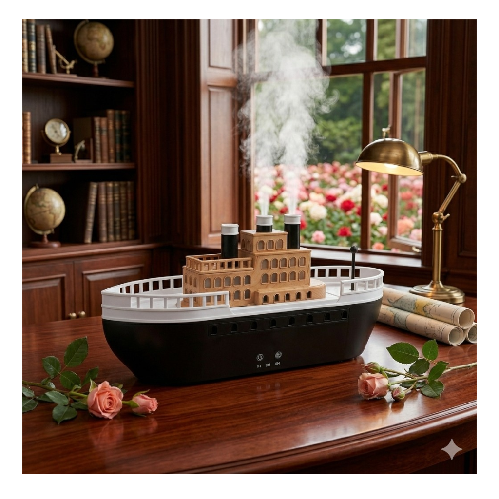 HUMIDIFICADOR Y DIFUSOR DE AROMAS DISEÑO BARCO DE VAPOR CLÁSICO - TEMPORIZADOR - 4