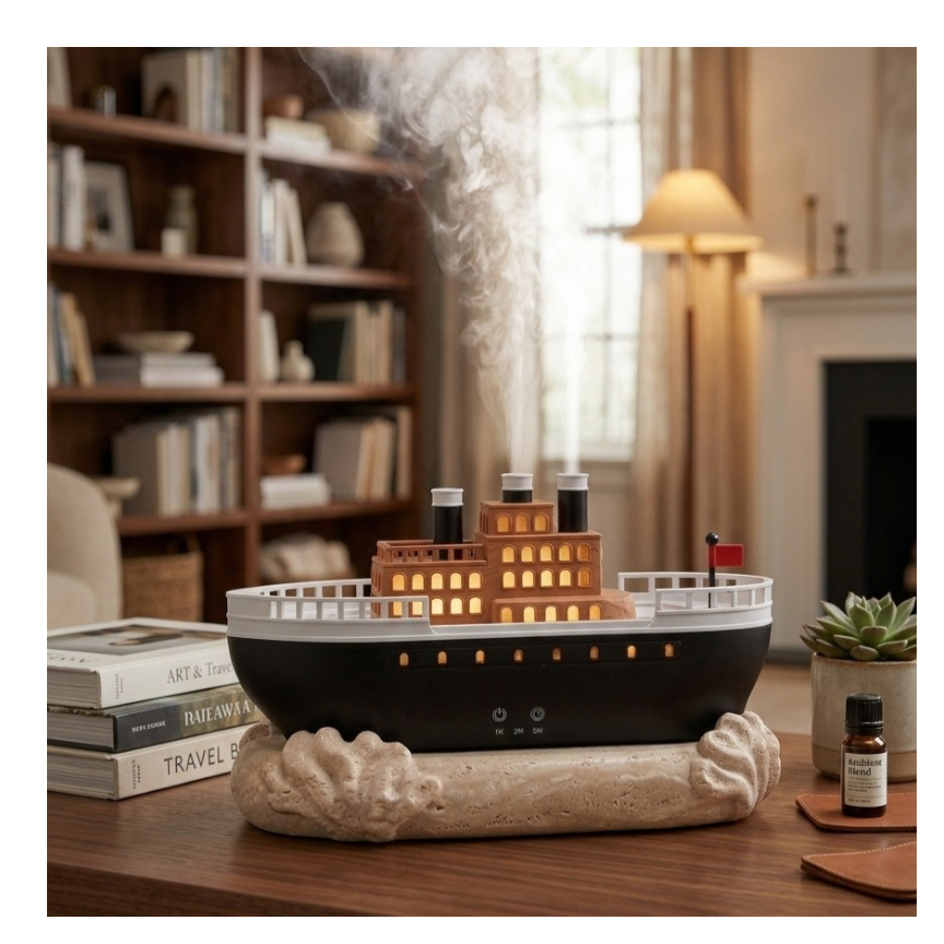 HUMIDIFICADOR Y DIFUSOR DE AROMAS DISEÑO BARCO DE VAPOR CLÁSICO - TEMPORIZADOR - 6