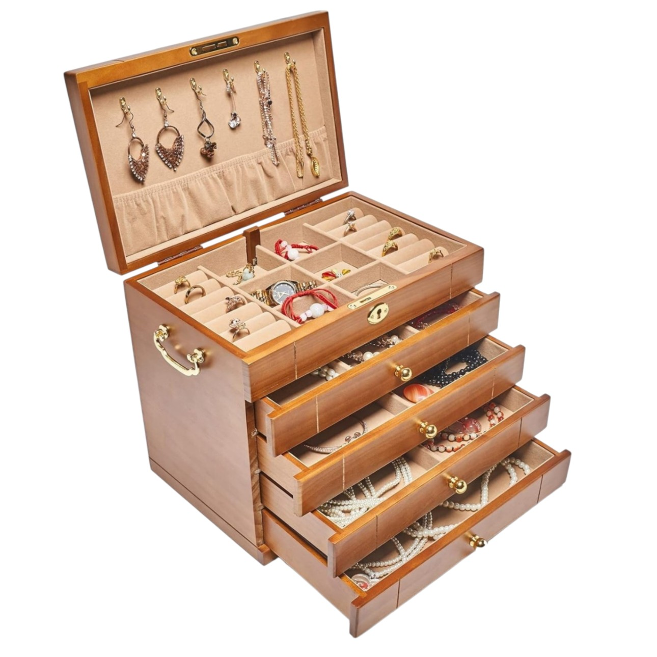 JOYERO DE MADERA PREMIUM DE GRAN CAPACIDAD 5 NIVELES - 1
