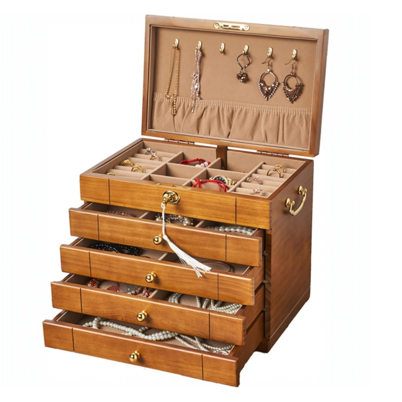 JOYERO DE MADERA PREMIUM DE GRAN CAPACIDAD 5 NIVELES - 5