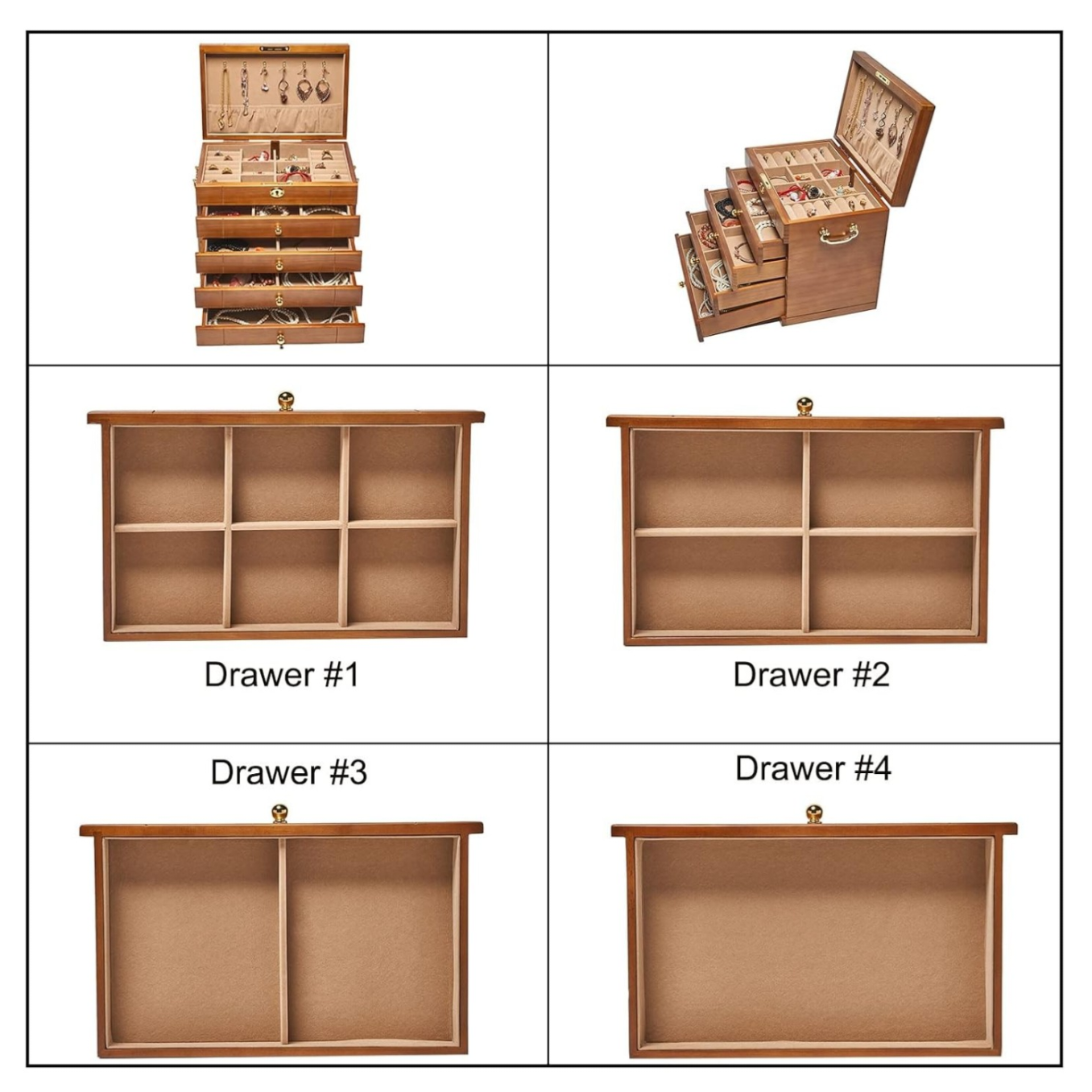 JOYERO DE MADERA PREMIUM DE GRAN CAPACIDAD 5 NIVELES - 6