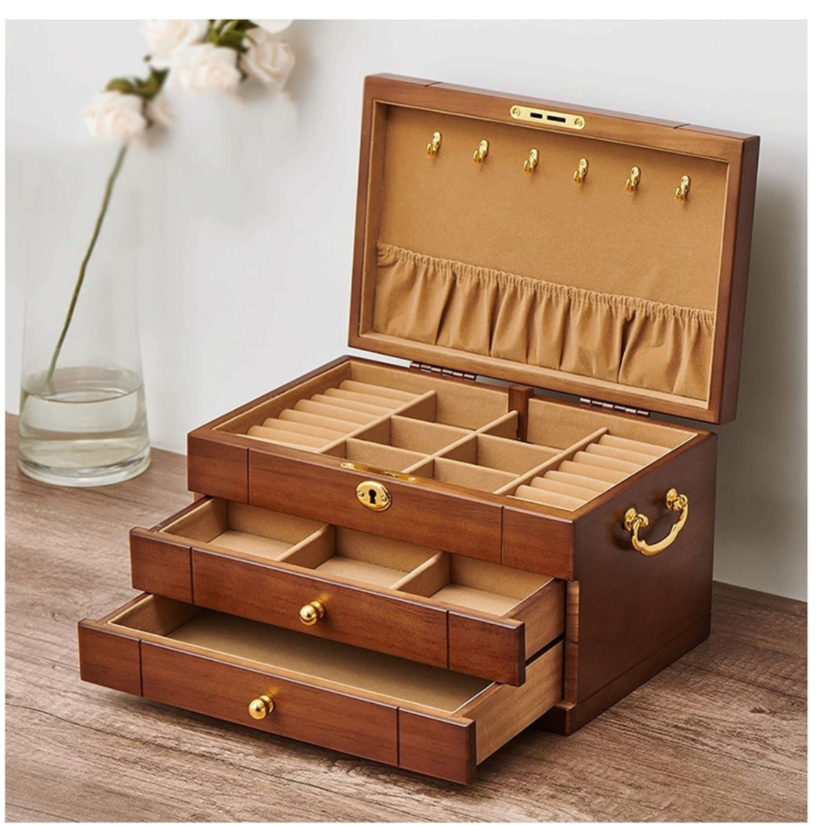 JOYERO DE MADERA PREMIUM DE GRAN CAPACIDAD 3 NIVELES - 2
