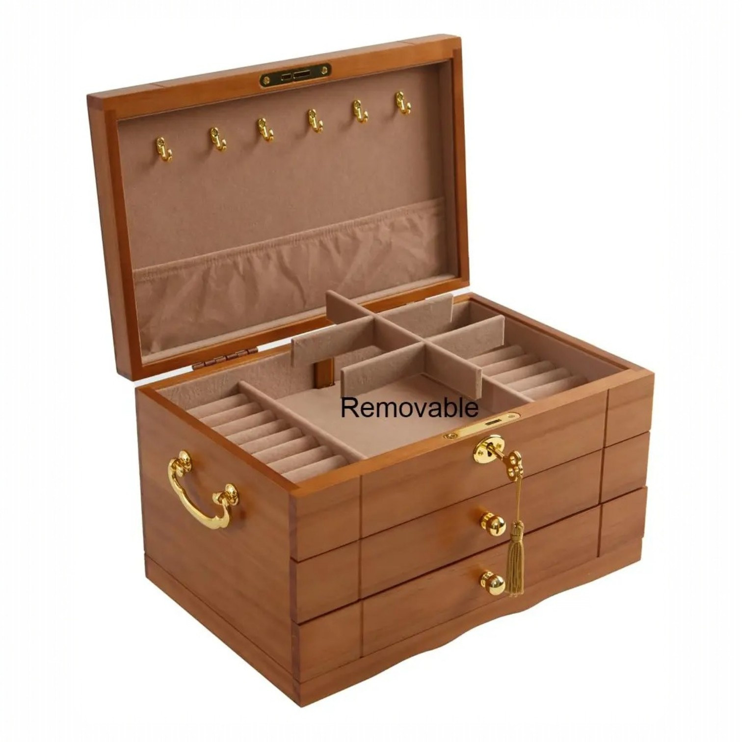 JOYERO DE MADERA PREMIUM DE GRAN CAPACIDAD 3 NIVELES - 3