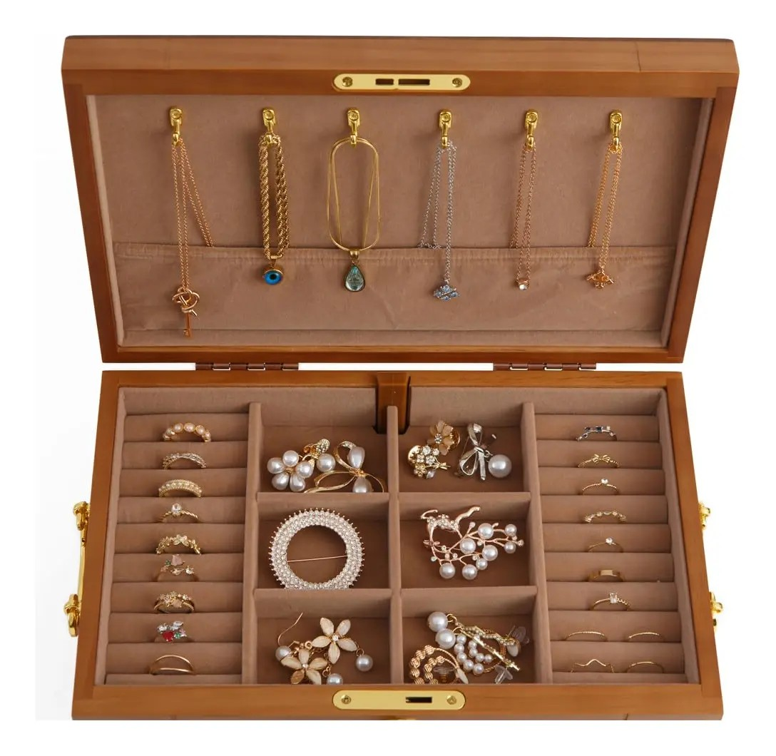 JOYERO DE MADERA PREMIUM DE GRAN CAPACIDAD 3 NIVELES - 4