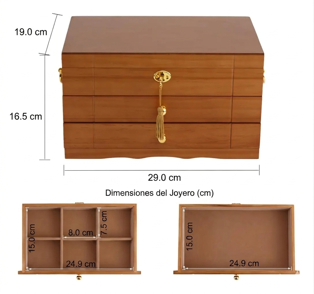 JOYERO DE MADERA PREMIUM DE GRAN CAPACIDAD 3 NIVELES - 5