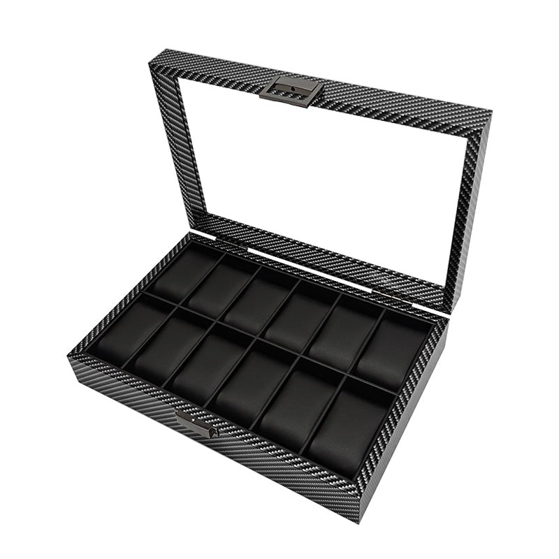 ORGANIZADOR DE RELOJES PREMIUM 12 COMPARTIMIENTOS - FIBRA DE CARBONO - 2
