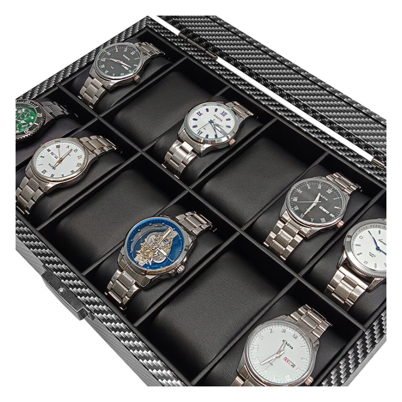 ORGANIZADOR DE RELOJES PREMIUM 12 COMPARTIMIENTOS - FIBRA DE CARBONO - 4