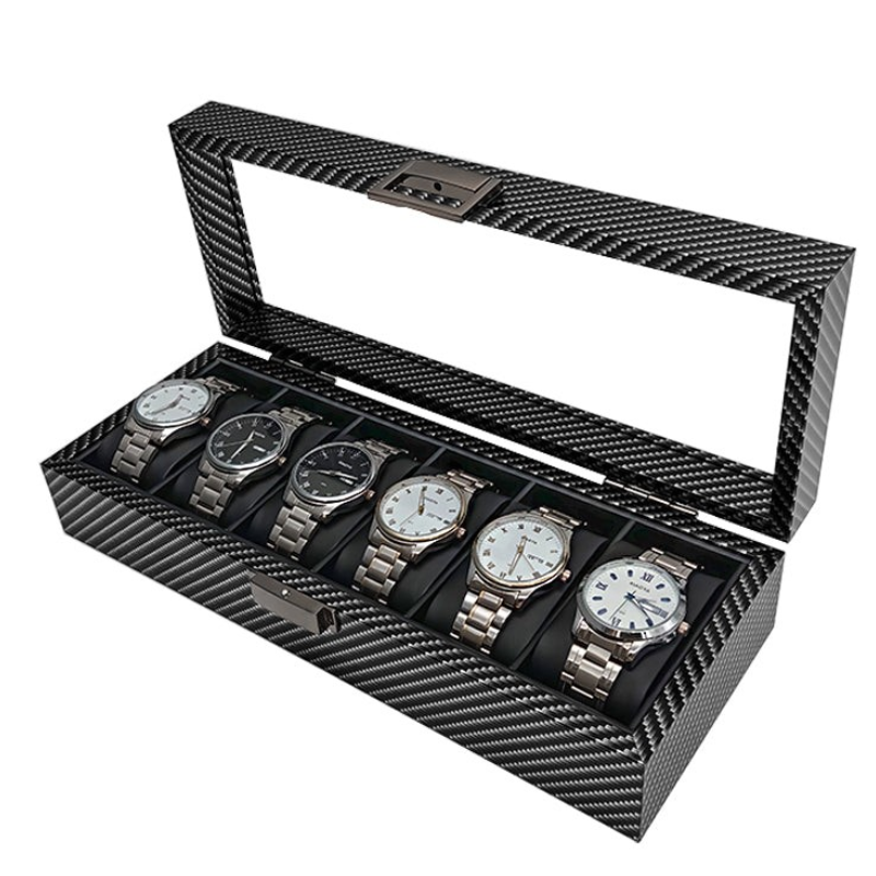 ORGANIZADOR DE RELOJES PREMIUM 6 COMPARTIMIENTOS - FIBRA DE CARBONO - 1