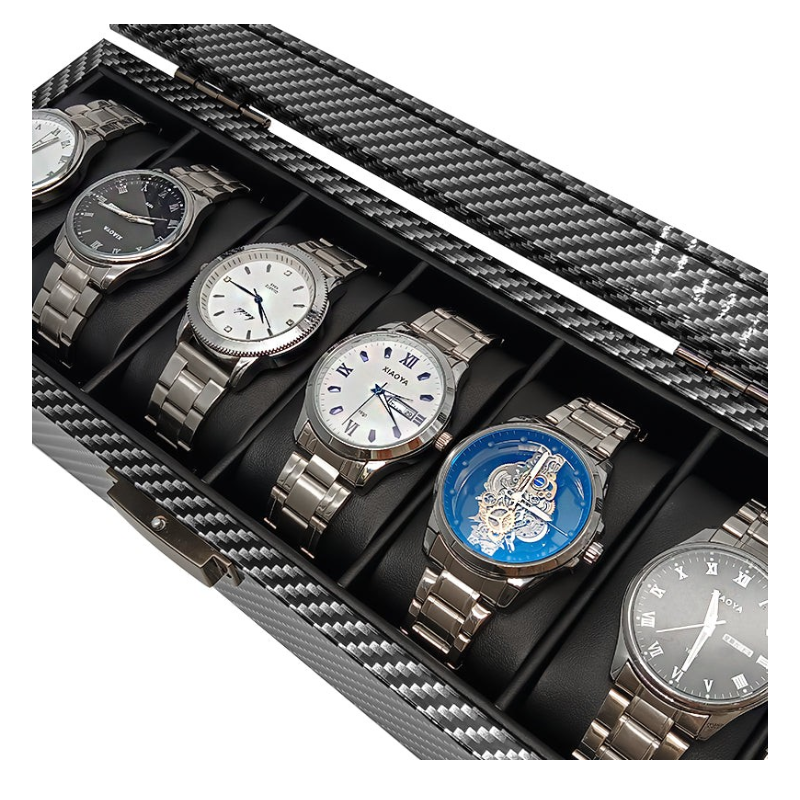 ORGANIZADOR DE RELOJES PREMIUM 6 COMPARTIMIENTOS - FIBRA DE CARBONO - 3