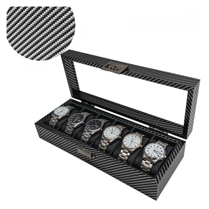 ORGANIZADOR DE RELOJES PREMIUM 6 COMPARTIMIENTOS - FIBRA DE CARBONO - 5