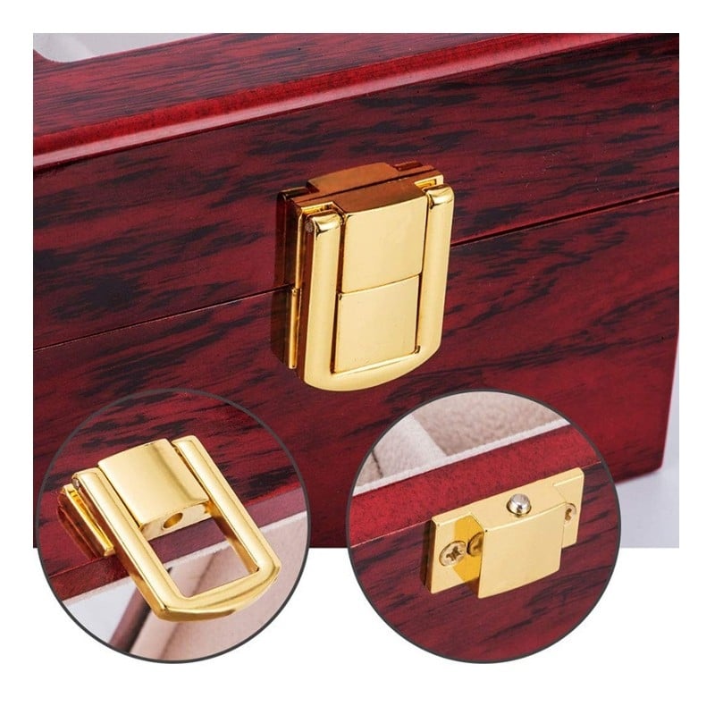 PORTA RELOJ PREMIUM DE MADERA PARA 10 UNIDADES - TAPA DE VIDRIO - 7