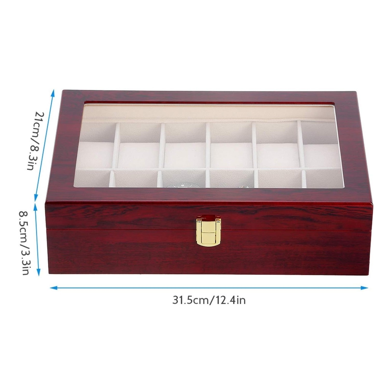 PORTA RELOJ PREMIUM DE MADERA PARA 12 UNIDADES - TAPA DE VIDRIO - 5