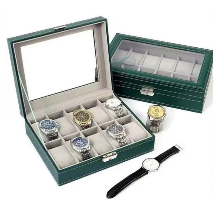ORGANIZADOR DE 10 RELOJES PREMIUM CON TAPA VIDRIO – ESTUCHE EXHIBIDOR ELEGANTE - 1