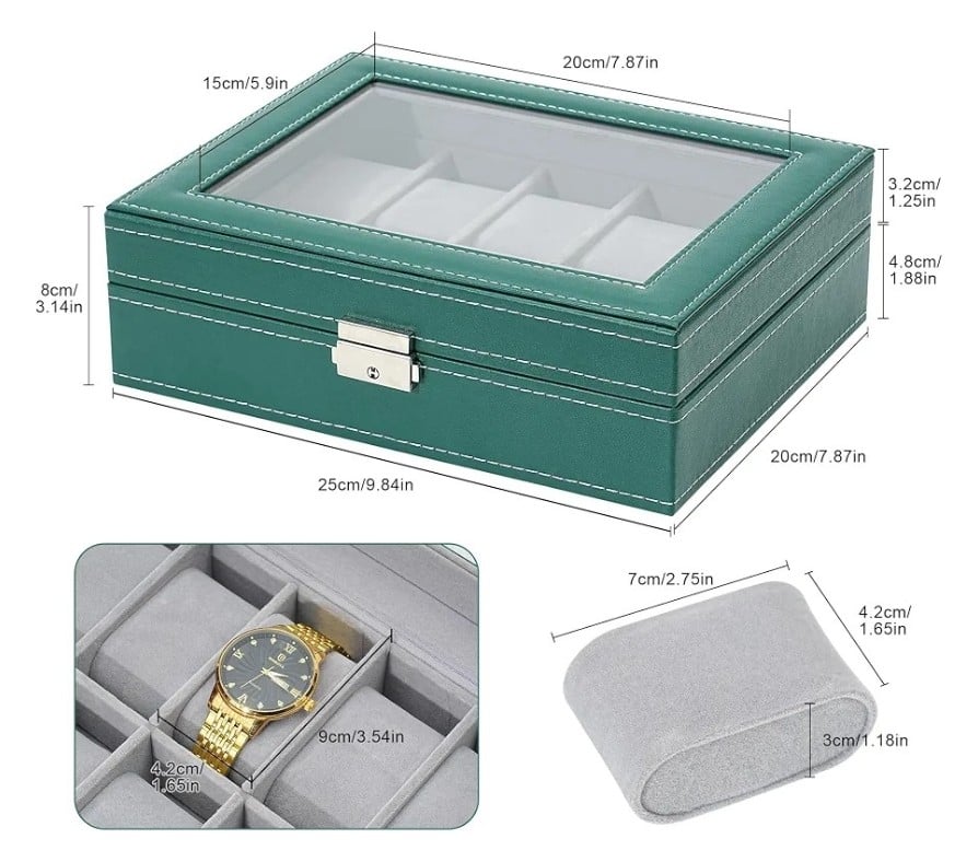 ORGANIZADOR DE 10 RELOJES PREMIUM CON TAPA VIDRIO – ESTUCHE EXHIBIDOR ELEGANTE - 2