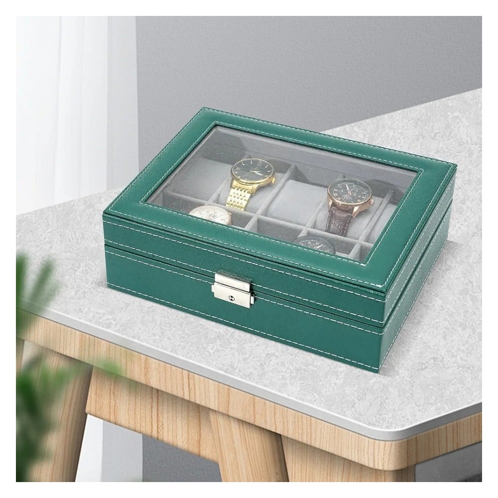 ORGANIZADOR DE 10 RELOJES PREMIUM CON TAPA VIDRIO – ESTUCHE EXHIBIDOR ELEGANTE - 3