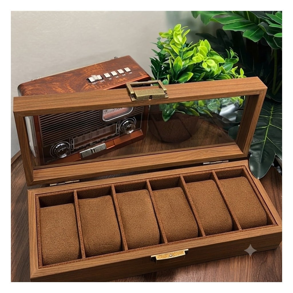 PORTA RELOJ DE 6 COMPARTIMIENTOS DE MADERA PREMIUM - 2