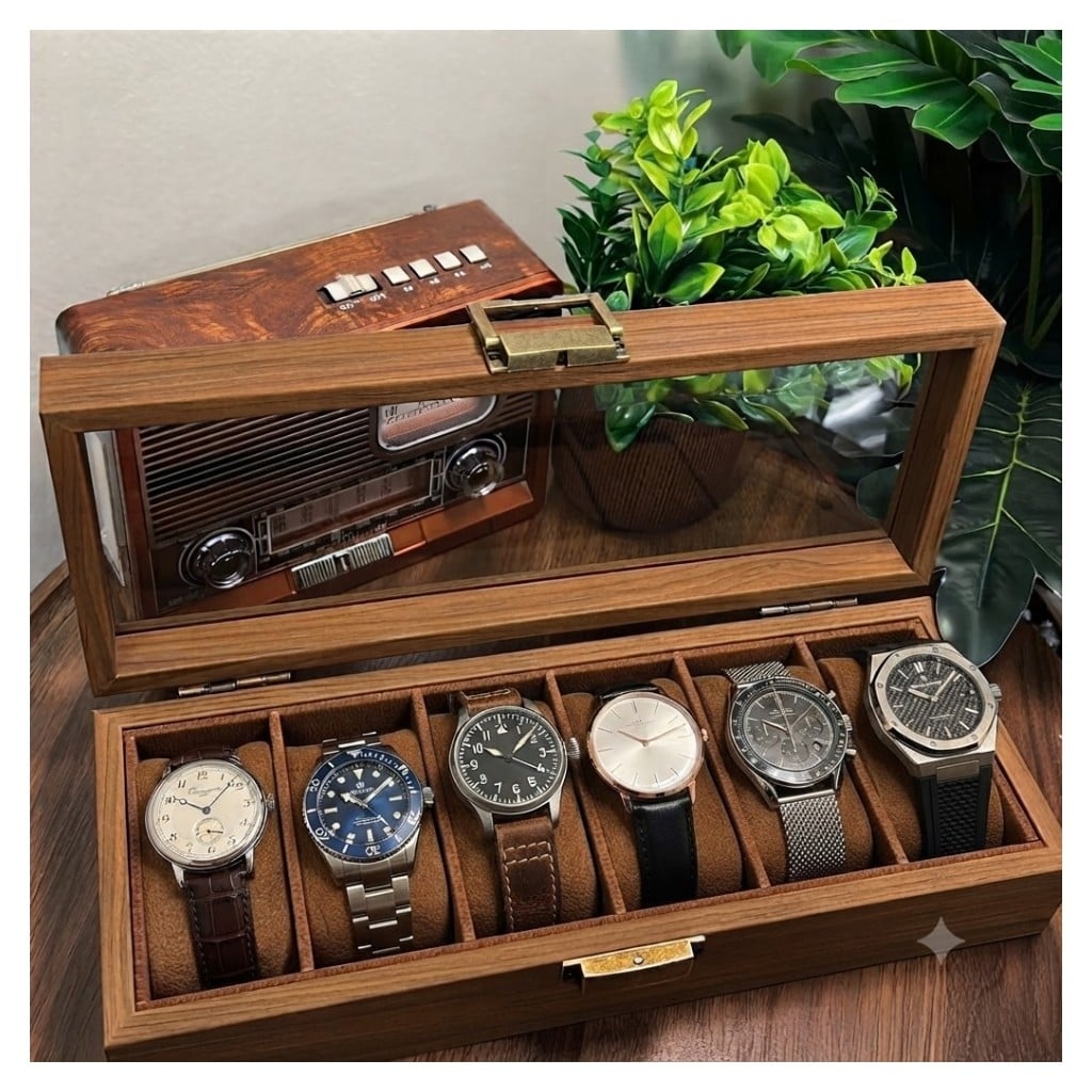 PORTA RELOJ DE 6 COMPARTIMIENTOS DE MADERA PREMIUM - 3