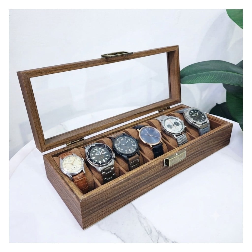 PORTA RELOJ DE 6 COMPARTIMIENTOS DE MADERA PREMIUM - 4