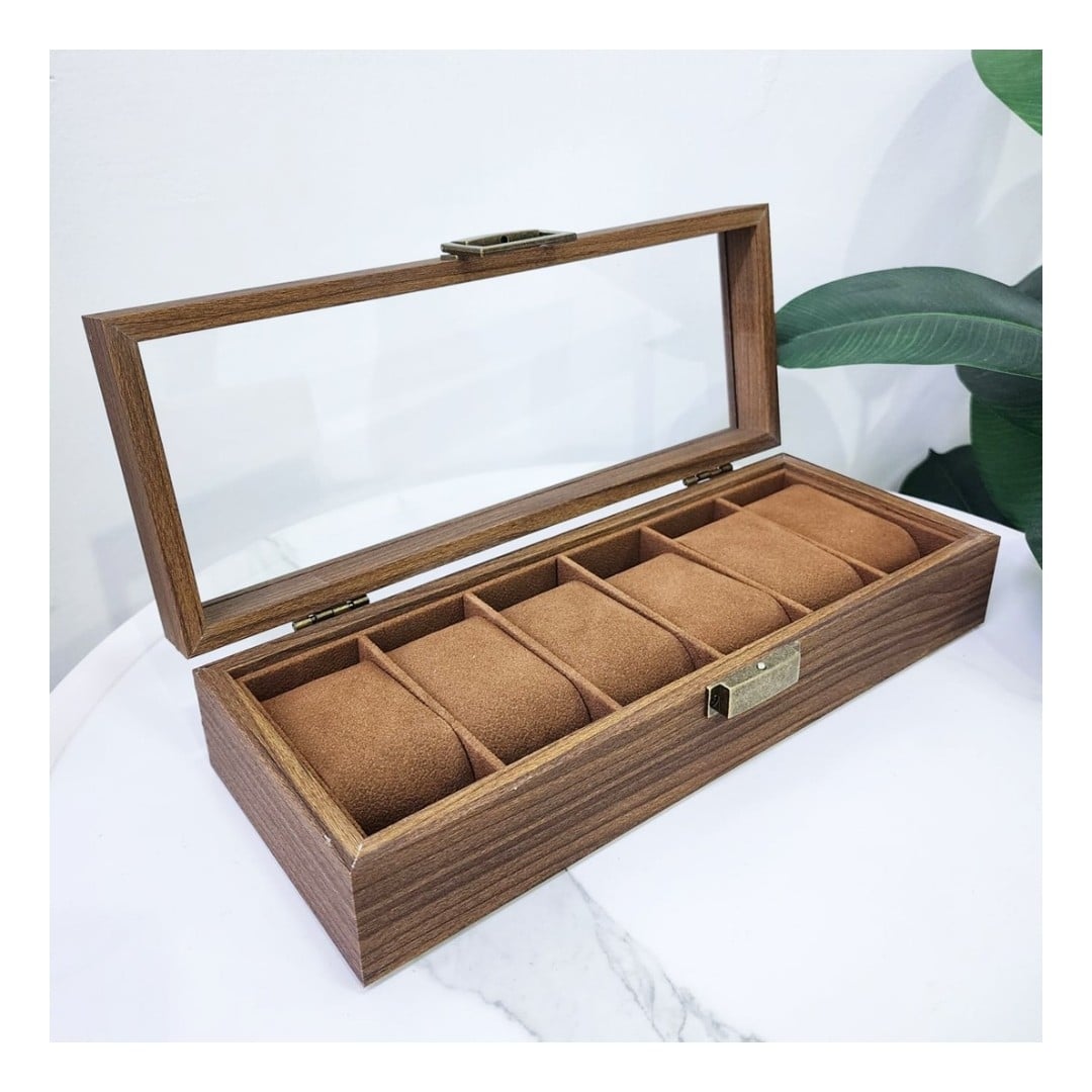 PORTA RELOJ DE 6 COMPARTIMIENTOS DE MADERA PREMIUM - 5