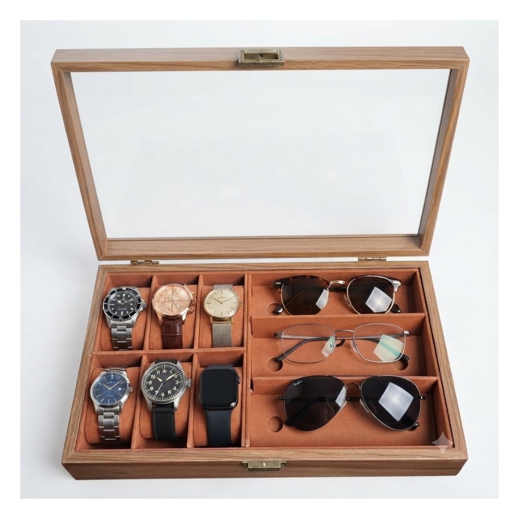 PORTA RELOJ Y LENTES DE MADERA PREMIUM - 4