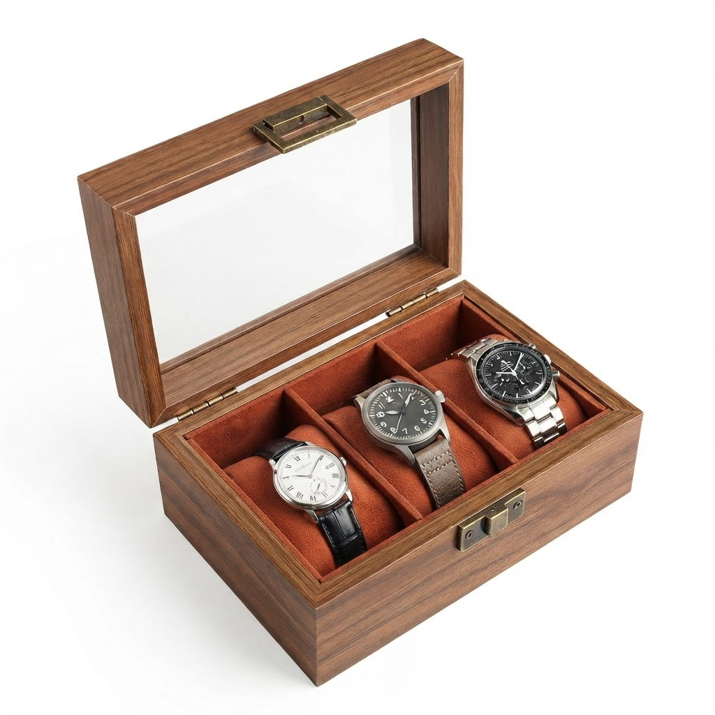 PORTA RELOJ DE 3 COMPARTIMIENTOS DE MADERA - 1