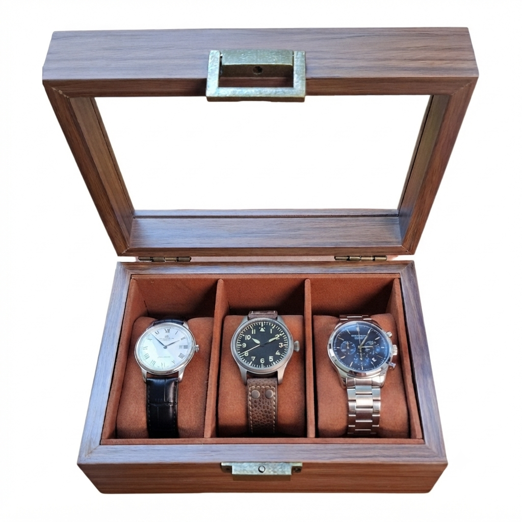 PORTA RELOJ DE 3 COMPARTIMIENTOS DE MADERA - 2