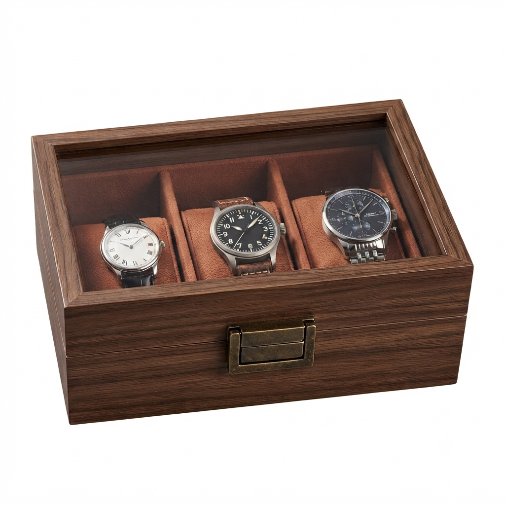 PORTA RELOJ DE 3 COMPARTIMIENTOS DE MADERA - 3