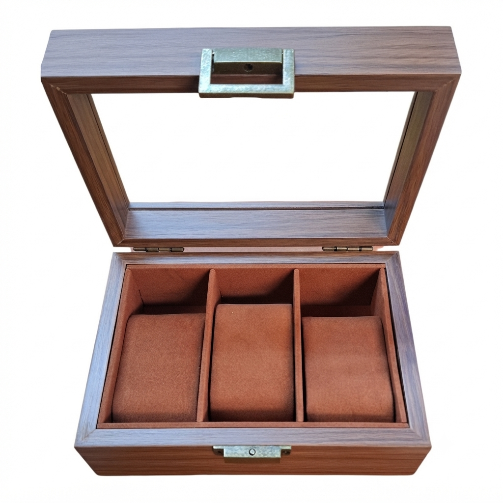 PORTA RELOJ DE 3 COMPARTIMIENTOS DE MADERA - 5
