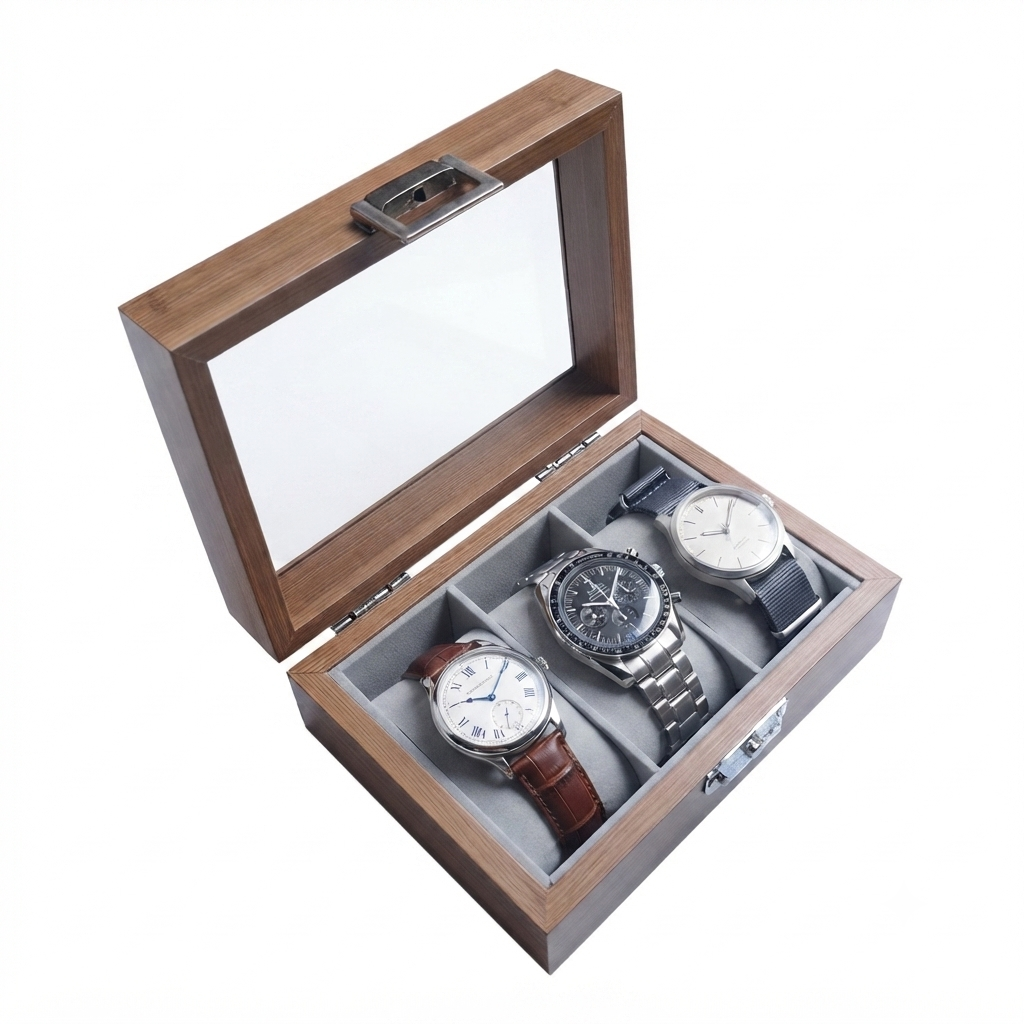 PORTA RELOJ DE 3 COMPARTIMIENTOS DE MADERA - 1
