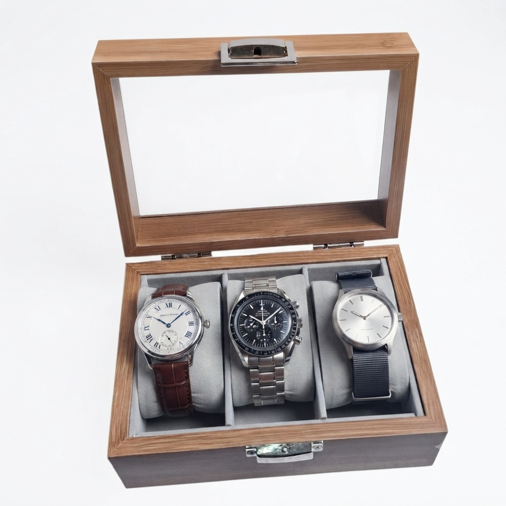PORTA RELOJ DE 3 COMPARTIMIENTOS DE MADERA - 2
