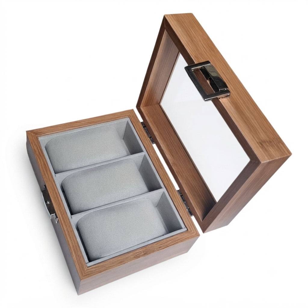 PORTA RELOJ DE 3 COMPARTIMIENTOS DE MADERA - 5