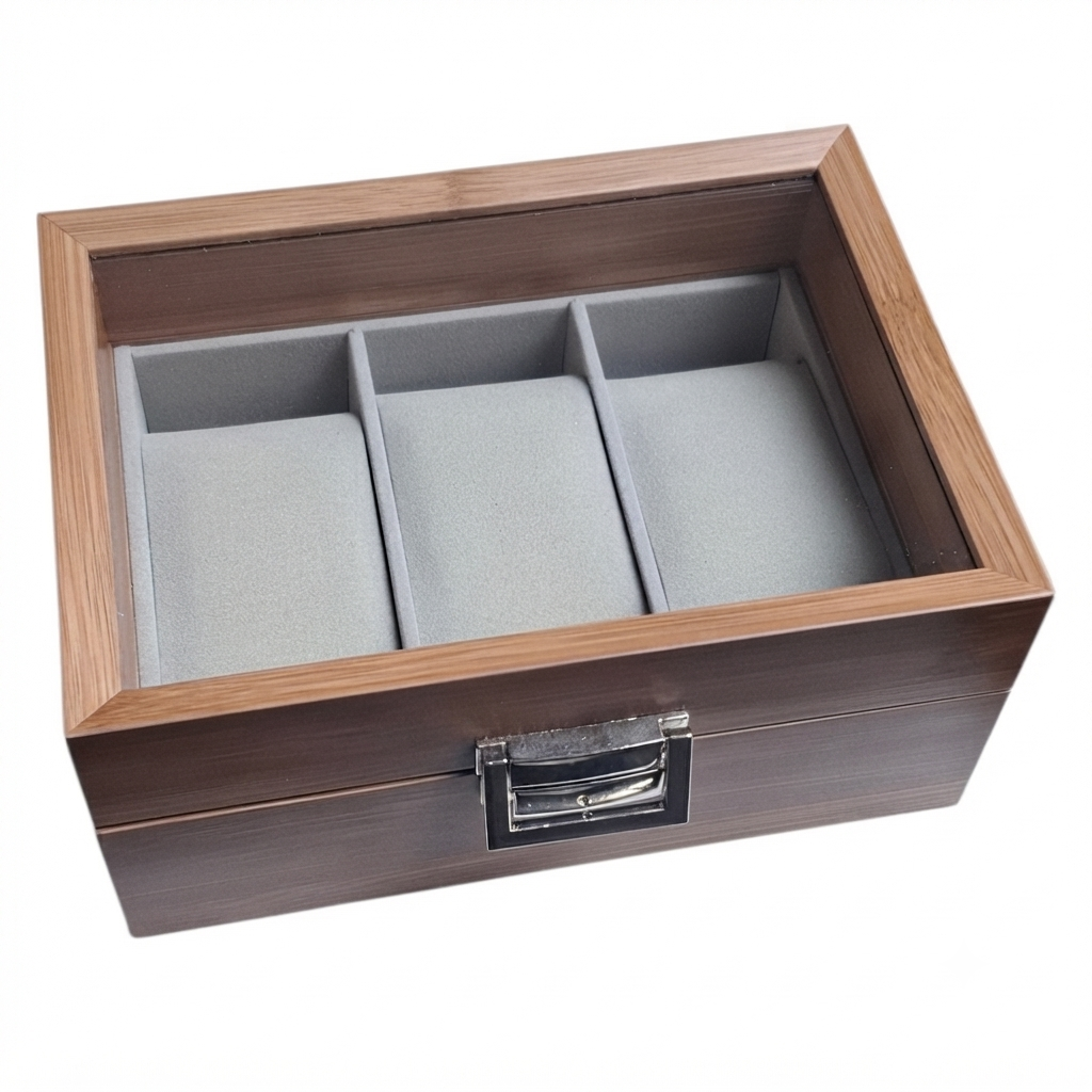 PORTA RELOJ DE 3 COMPARTIMIENTOS DE MADERA - 8