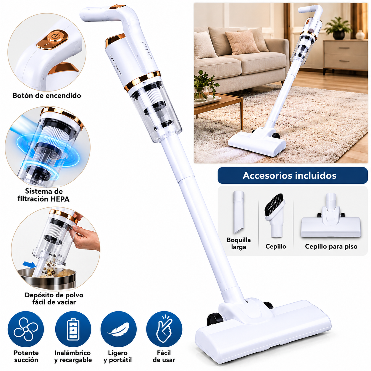ASPIRADORA INALÁMBRICA PORTÁTIL 4 EN 1 PARA HOGAR Y AUTO / DISEÑO LIGERO - 7