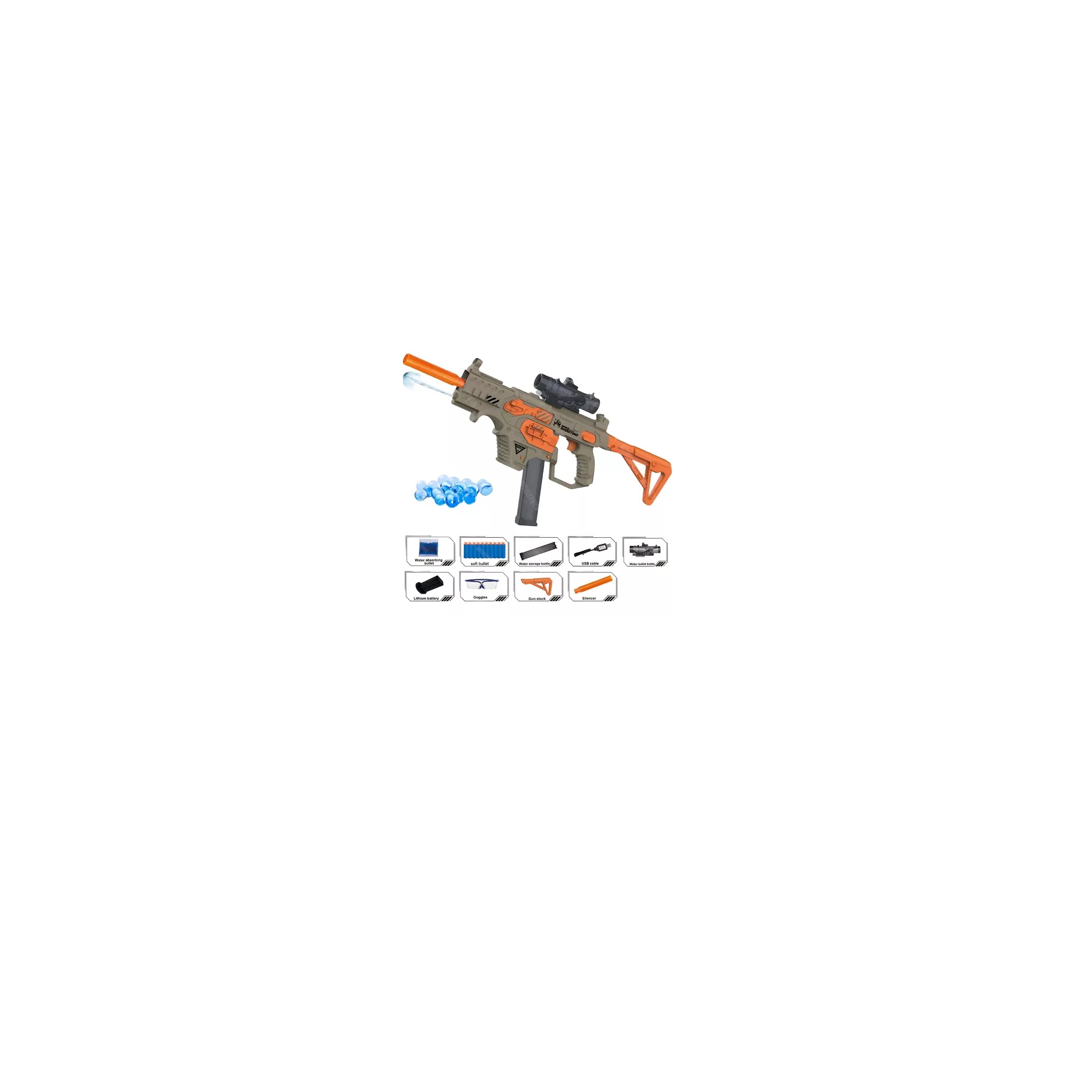 PISTOLA DE AGUA LANZA HIDROGEL DARDOS 3 EN 1 LINTERNA LUZ LED RECARGABLE 10,000 PERLAS REGALO - 2