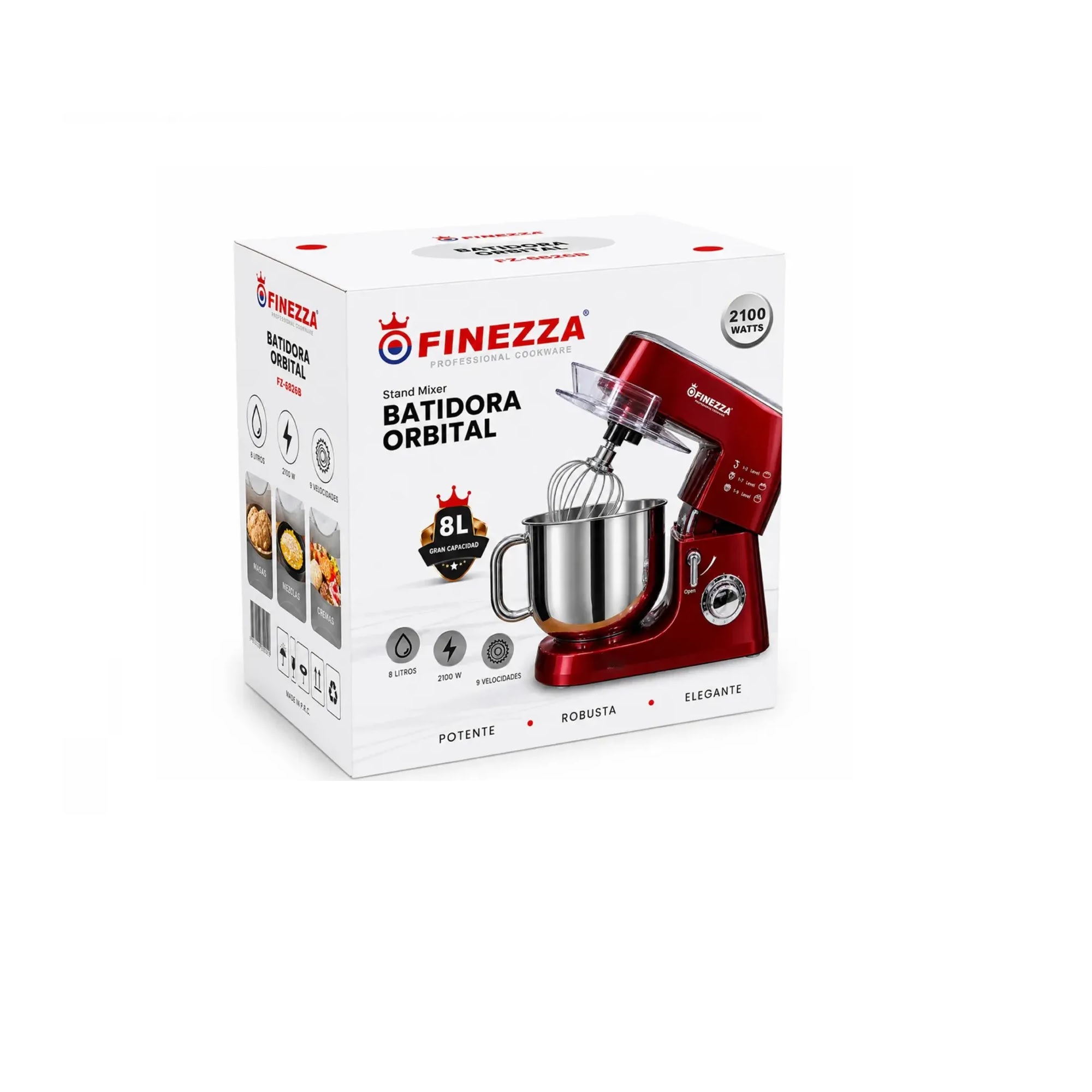BATIDORA PROFESIONAL ORBITAL FINEZZA FZ-6826B 8L 2100W 9 VELOCIDADES ROJA - 3