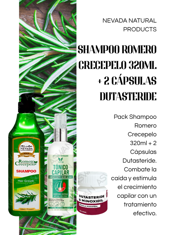 PACK SHAMPOO ROMERO CRECEPELO 520ML + TÓNICO CAPILAR ROMERO 120ML + DUTASTERIDE - 5