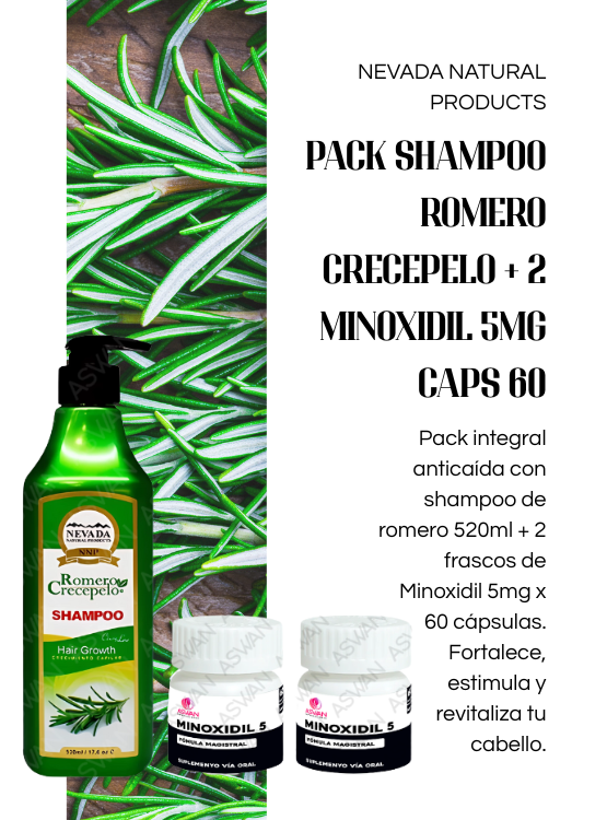 PACK SHAMPOO ROMERO CRECEPELO 520ML + 2 MINOXIDIL 5MG CAPS 60 - 4