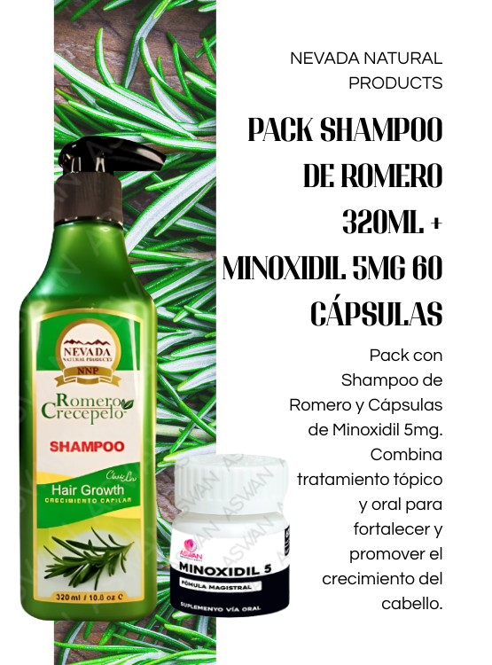 PACK SHAMPOO DE ROMERO 320ML + MINOXIDIL 5MG 60 CÁPSULAS - 4