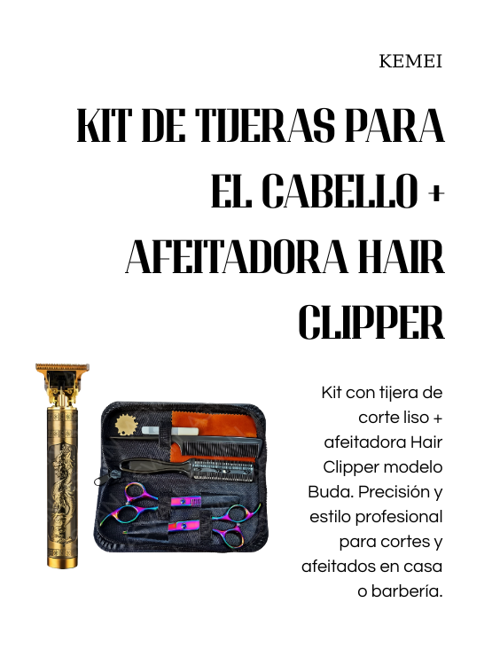 KIT DE TIJERAS PARA EL CABELLO + AFEITADORA HAIR CLIPPER - 2