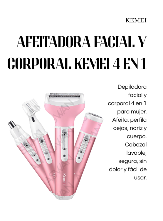 AFEITADORA FACIAL Y CORPORAL KEMEI 4 EN 1 - 2