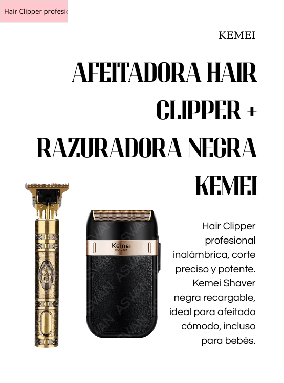 AFEITADORA HAIR CLIPPER + RAZURADORA NEGRA KEMEI - 2