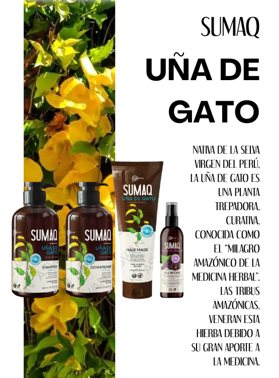 KIT DE UÑA DE GATO - SHAMPOO + ACONDICIONADOR + MASCARILLA + MAIZ MORADO - SUMAQ - 6
