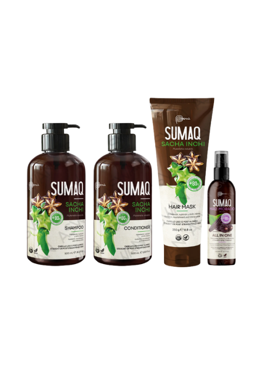 KIT DE SACHA INCHI - SHAMPOO + ACONDICIONADOR + MASCARILLA + MAIZ MORADO - SUMAQ - 1