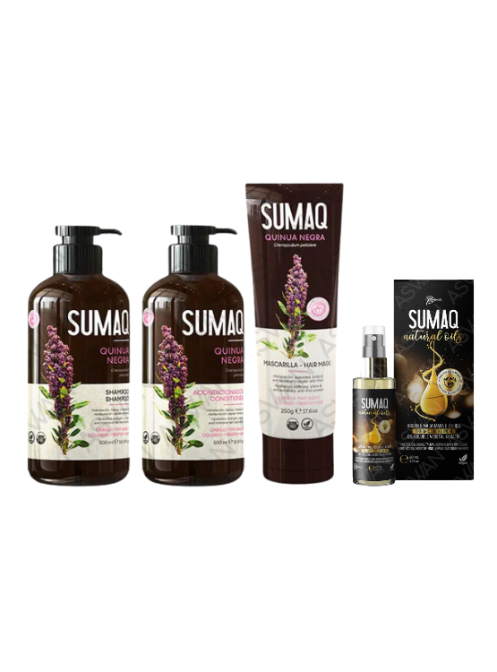 KIT DE QUINUA NEGRA - SHAMPOO + ACONDICIONADOR + MASCARILLA + ACEITE - SUMAQ - 1