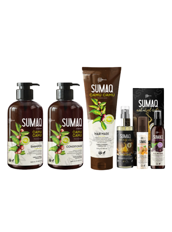 KIT DE CAMU CAMU - SHAMPOO + ACONDICIONADOR + MASCARILLA + ACEITE + BIFASICO + MAIZ MORADO - SUMAQ - 1