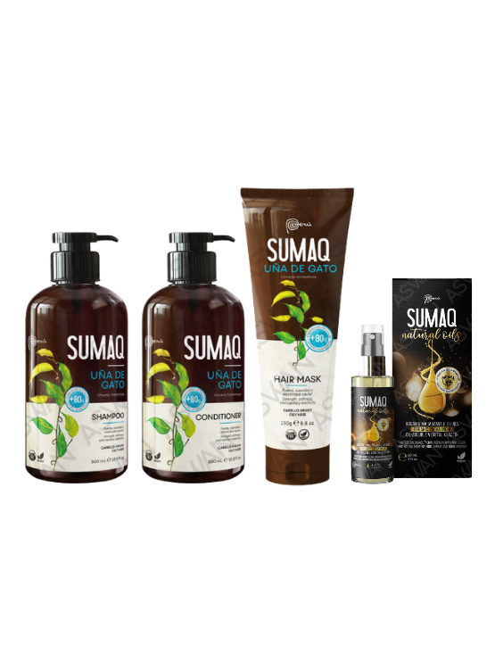 KIT DE UÑA DE GATO - SHAMPOO + ACONDICIONADOR + MASCARILLA + ACEITE - SUMAQ - 1